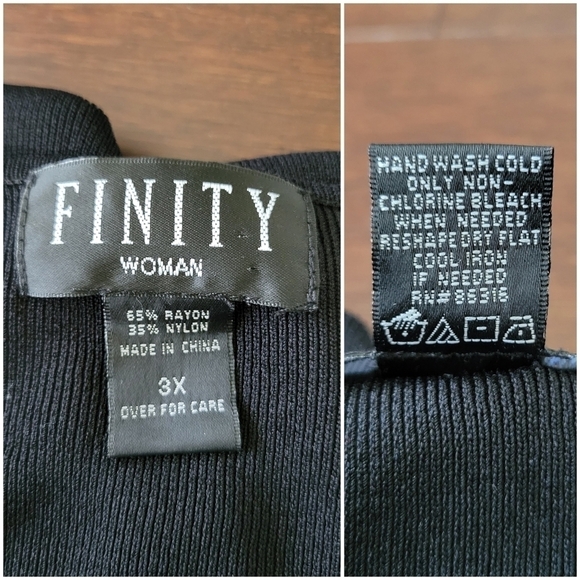 Finity Women's Black Stretchy V-Neck Embroidered Stitching Detail Blouse Size 3X - Picture 4 of 8